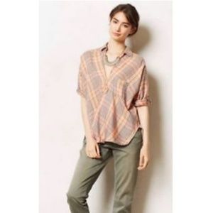 Anthro Holding Horses Plaid Wrap Top